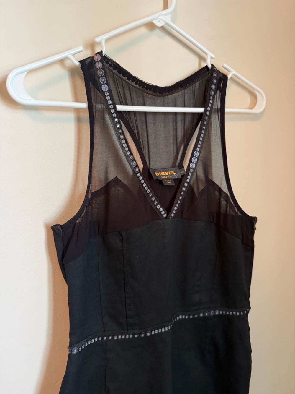 Diesel Black Mesh-Panel Embellished Mini Dress